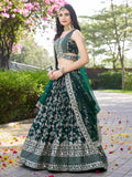 Feminine Green Sequins Mehendi Wear Lehenga Choli