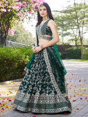 Feminine Green Sequins Mehendi Wear Lehenga Choli
