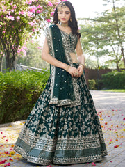 Feminine Green Sequins Mehendi Wear Lehenga Choli