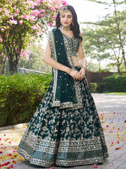 Feminine Green Sequins Mehendi Wear Lehenga Choli