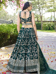 Feminine Green Sequins Mehendi Wear Lehenga Choli