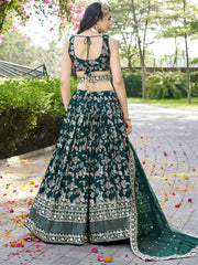 Feminine Green Sequins Mehendi Wear Lehenga Choli