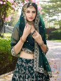 Feminine Green Sequins Mehendi Wear Lehenga Choli