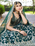 Feminine Green Sequins Mehendi Wear Lehenga Choli