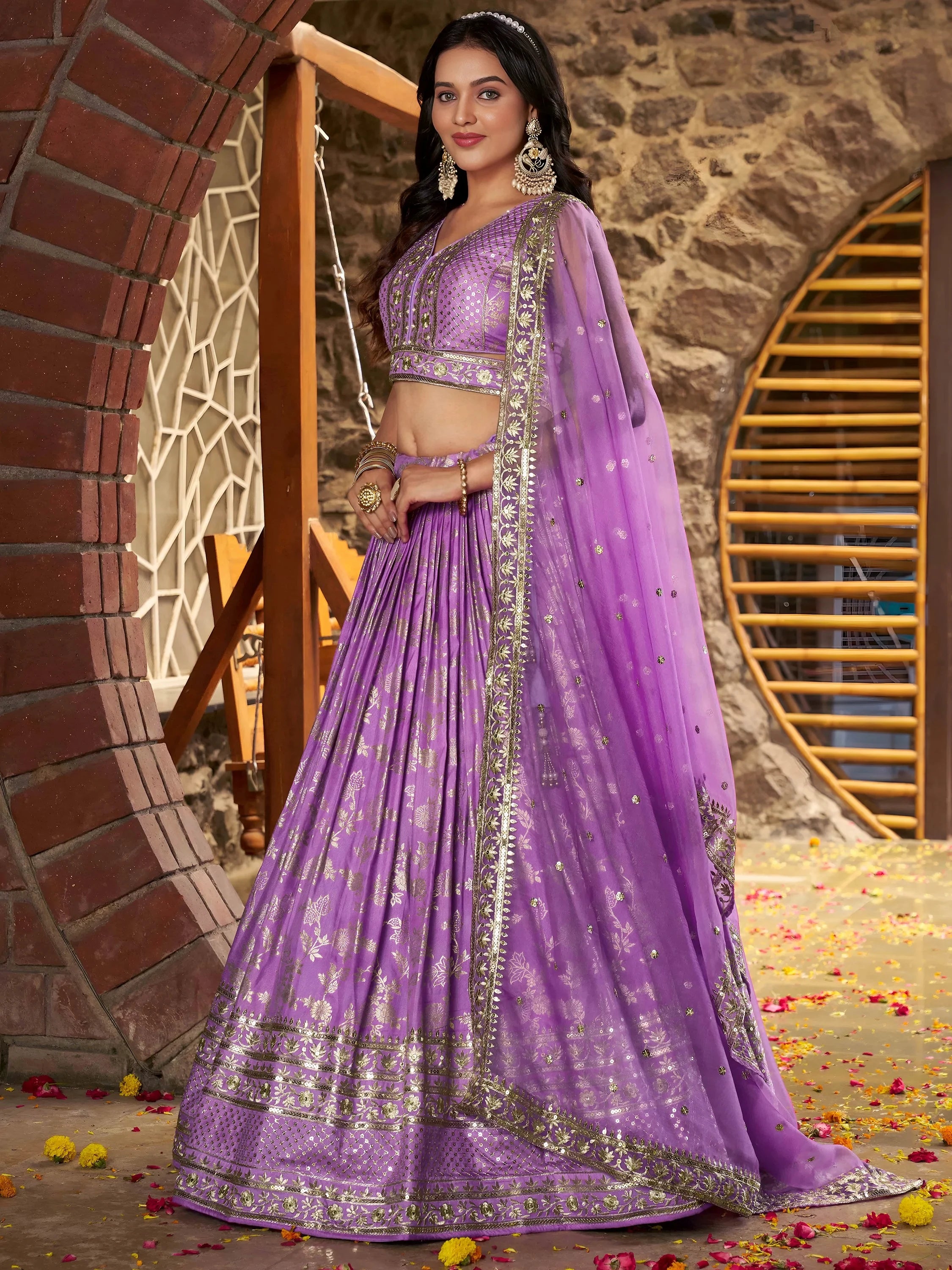 Enchanting Lavender Thread Embroidered Silk Lehenga Choli