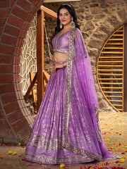 Enchanting Lavender Thread Embroidered Silk Lehenga Choli
