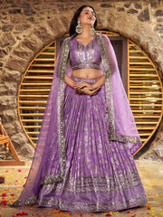 Enchanting Lavender Thread Embroidered Silk Lehenga Choli