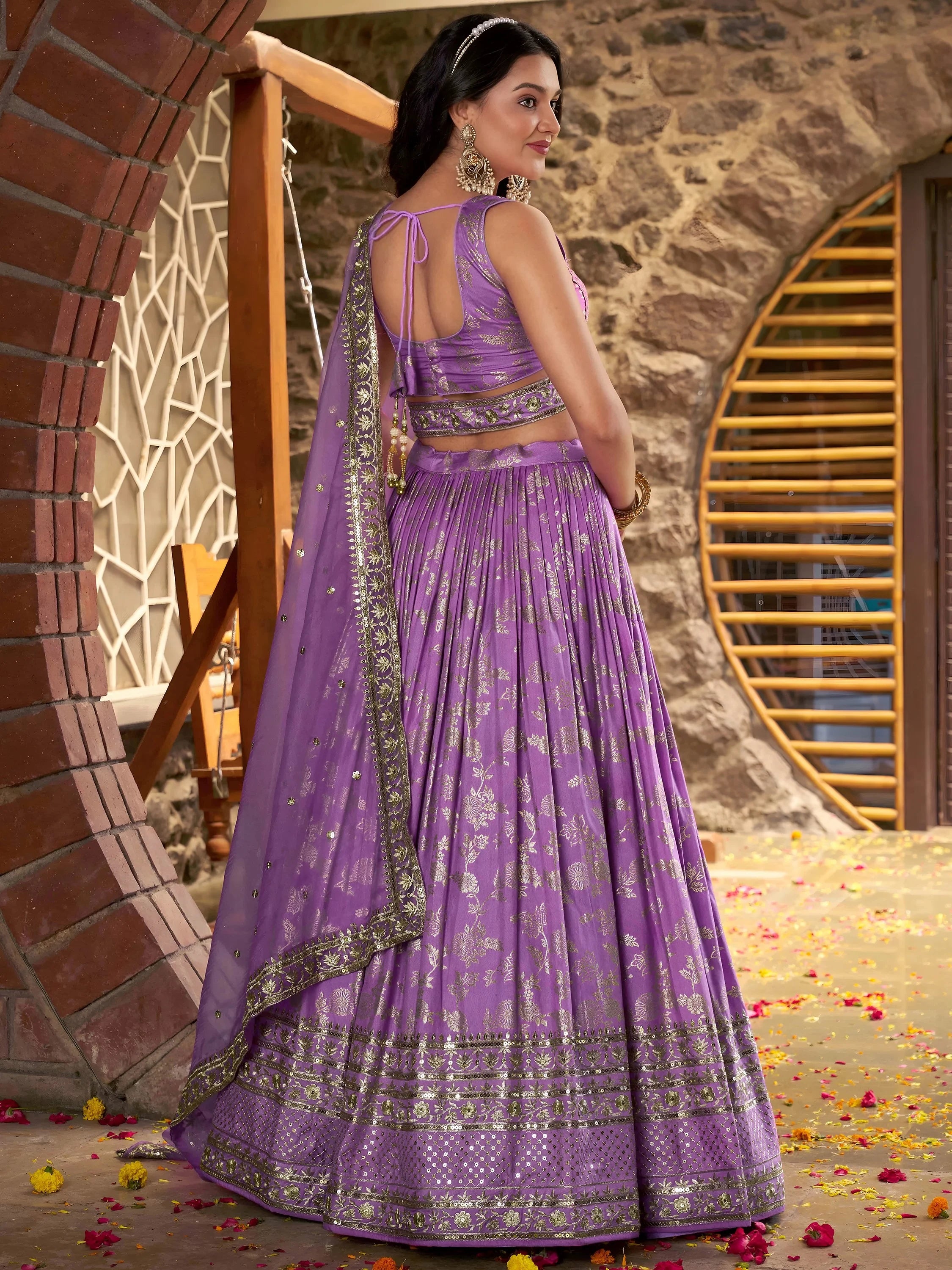 Enchanting Lavender Thread Embroidered Silk Lehenga Choli