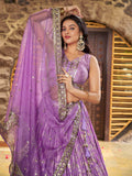 Enchanting Lavender Thread Embroidered Silk Lehenga Choli