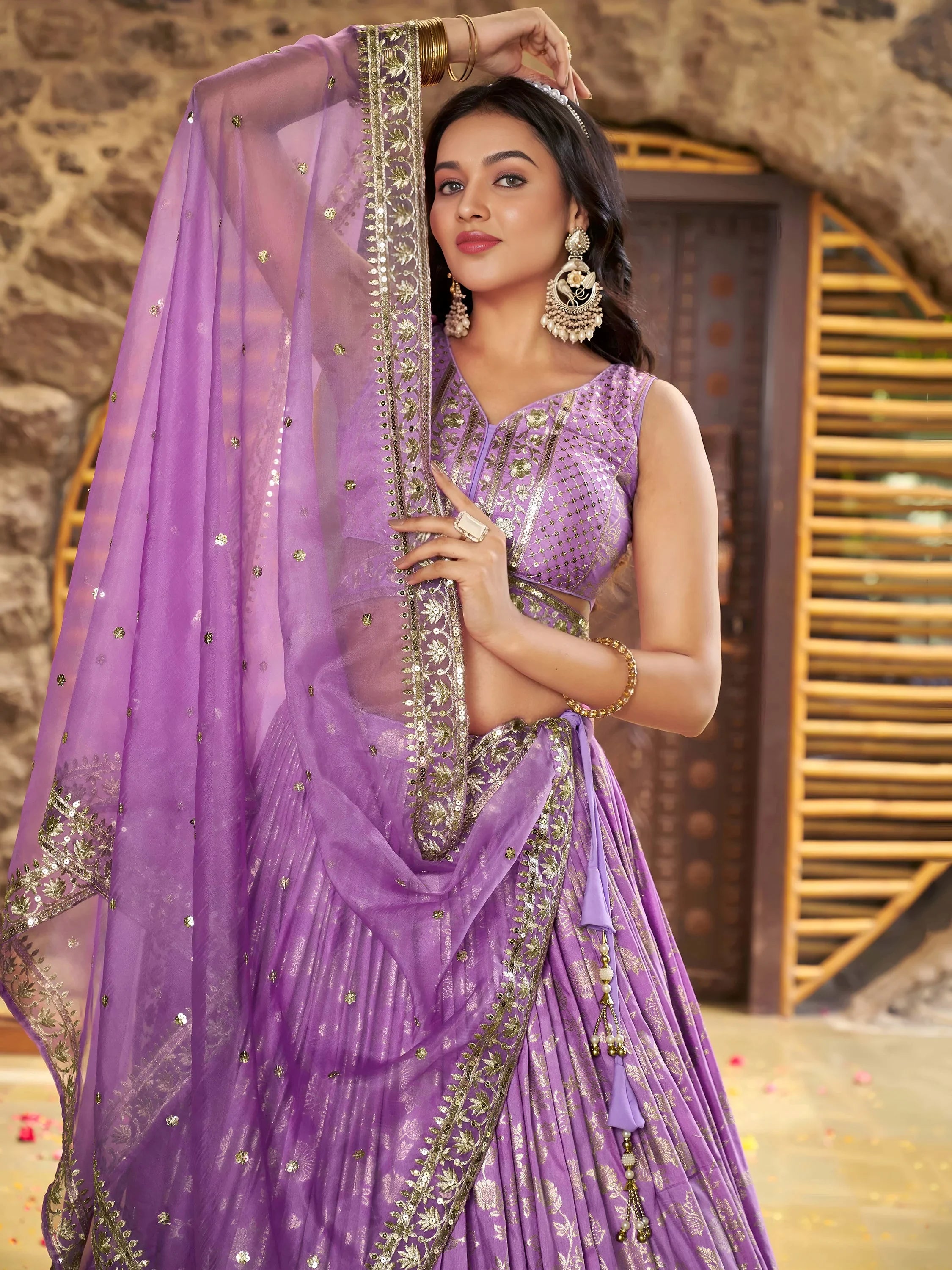 Enchanting Lavender Thread Embroidered Silk Lehenga Choli