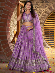 Enchanting Lavender Thread Embroidered Silk Lehenga Choli