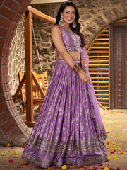 Enchanting Lavender Thread Embroidered Silk Lehenga Choli