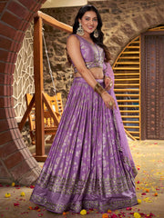 Enchanting Lavender Thread Embroidered Silk Lehenga Choli