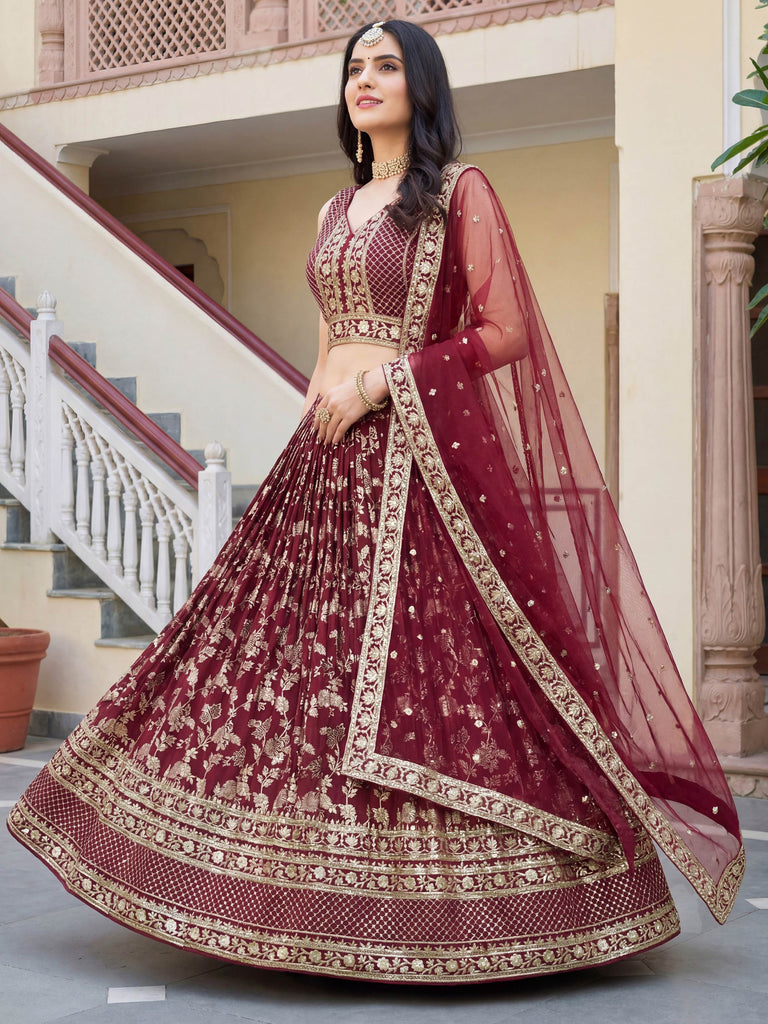 Amazing Maroon Sequins Dola Silk Wedding Wear Lehenga Choli