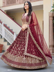 Amazing Maroon Sequins Dola Silk Wedding Wear Lehenga Choli
