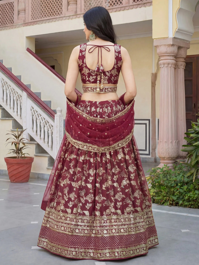 Amazing Maroon Sequins Dola Silk Wedding Wear Lehenga Choli