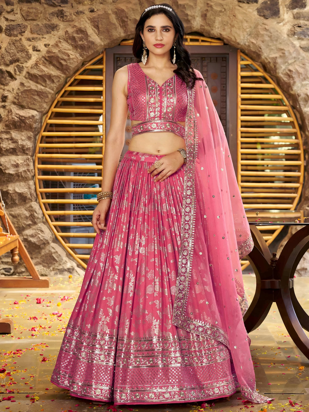 Striking Peach Silk Reception Wear Lehenga Choli With Dupatta