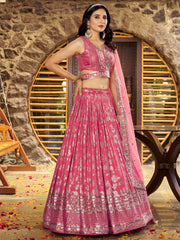 Striking Peach Silk Reception Wear Lehenga Choli With Dupatta
