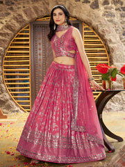 Striking Peach Silk Reception Wear Lehenga Choli With Dupatta