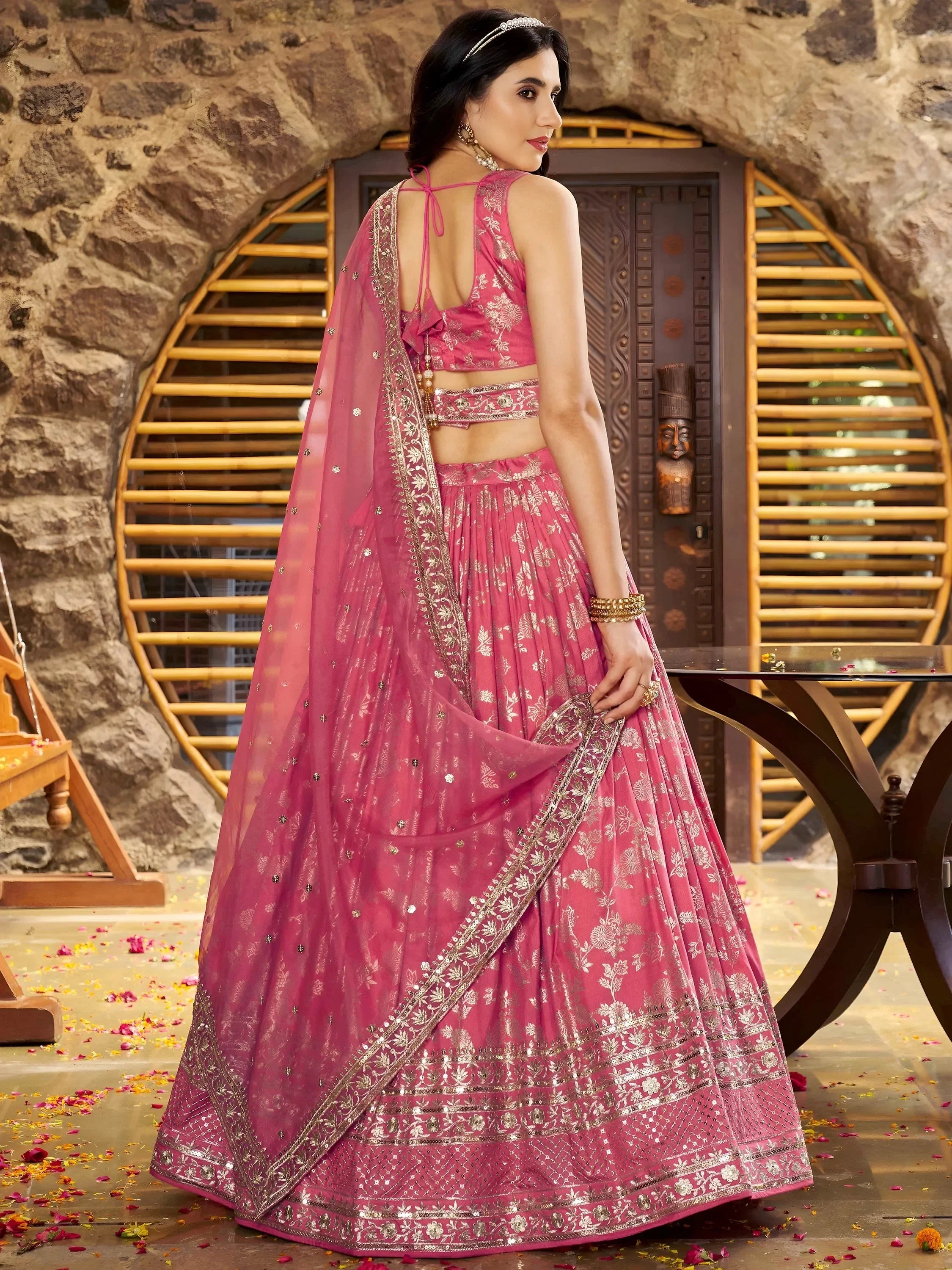 Striking Peach Silk Reception Wear Lehenga Choli With Dupatta
