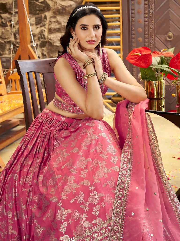 Striking Peach Silk Reception Wear Lehenga Choli With Dupatta