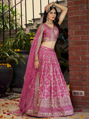 Bold Pink Silk Engagement Wear Lehenga Choli With Dupatta