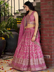 Bold Pink Silk Engagement Wear Lehenga Choli With Dupatta