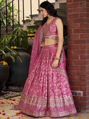 Bold Pink Silk Engagement Wear Lehenga Choli With Dupatta