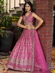 Bold Pink Silk Engagement Wear Lehenga Choli With Dupatta