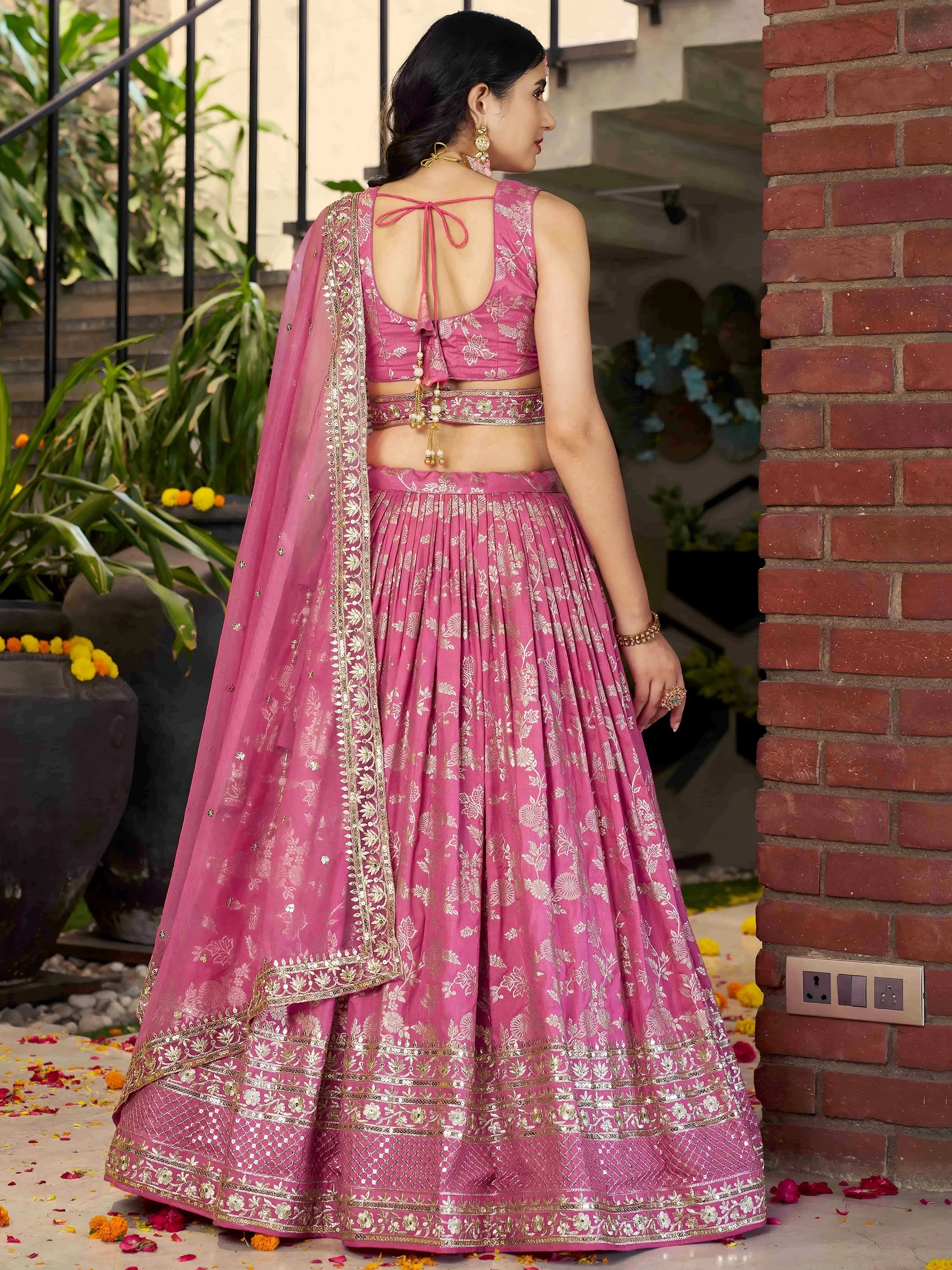 Bold Pink Silk Engagement Wear Lehenga Choli With Dupatta