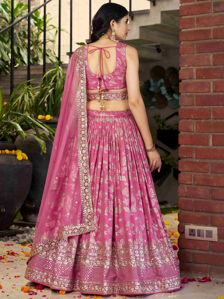 Bold Pink Silk Engagement Wear Lehenga Choli With Dupatta