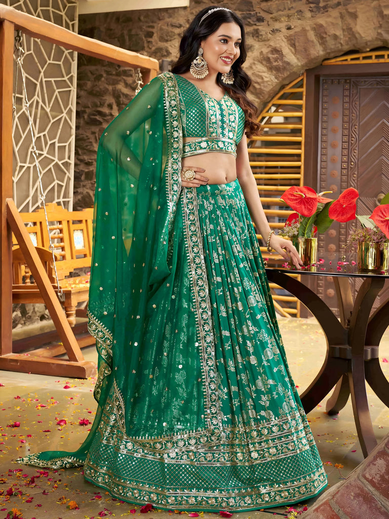 Rich Rama Green Zari Embroidered Traditional Lehenga Choli