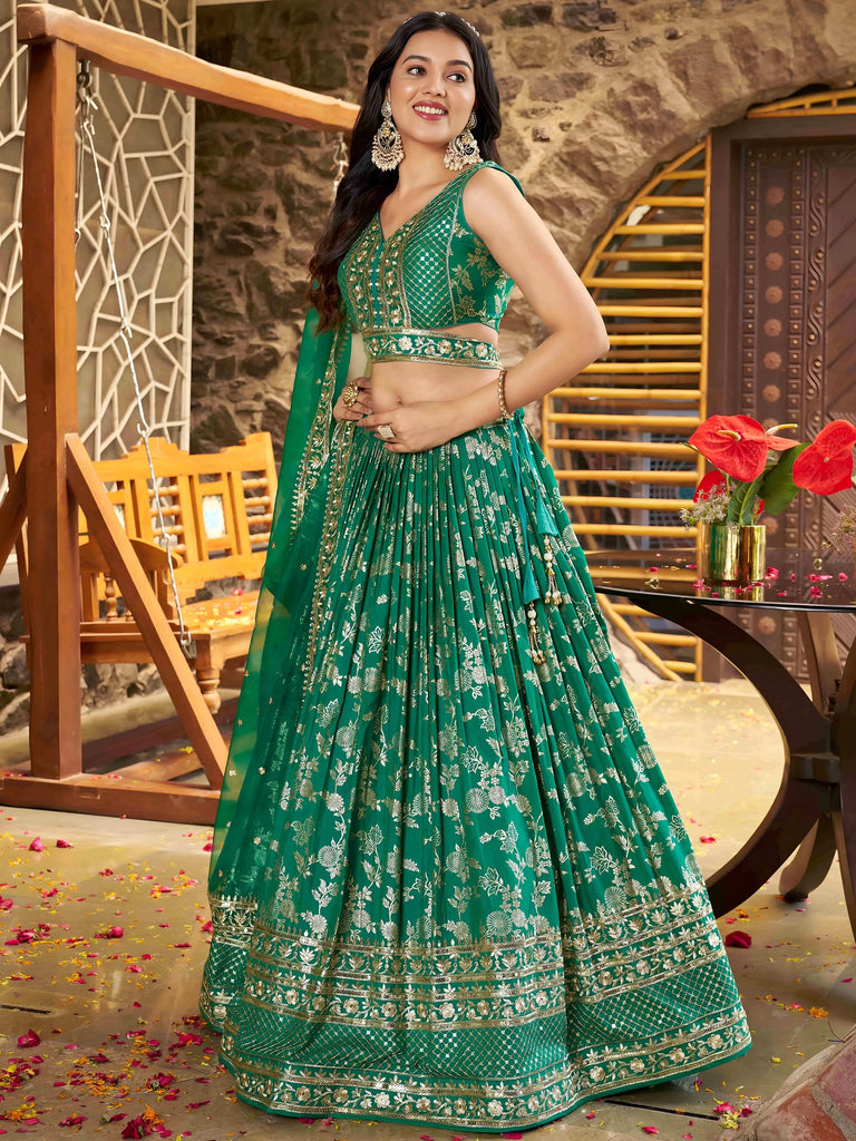 Rich Rama Green Zari Embroidered Traditional Lehenga Choli