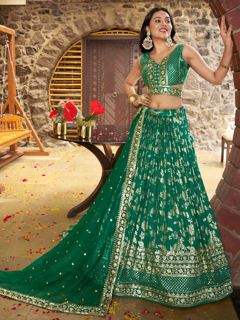 Rich Rama Green Zari Embroidered Traditional Lehenga Choli