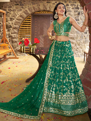 Rich Rama Green Zari Embroidered Traditional Lehenga Choli