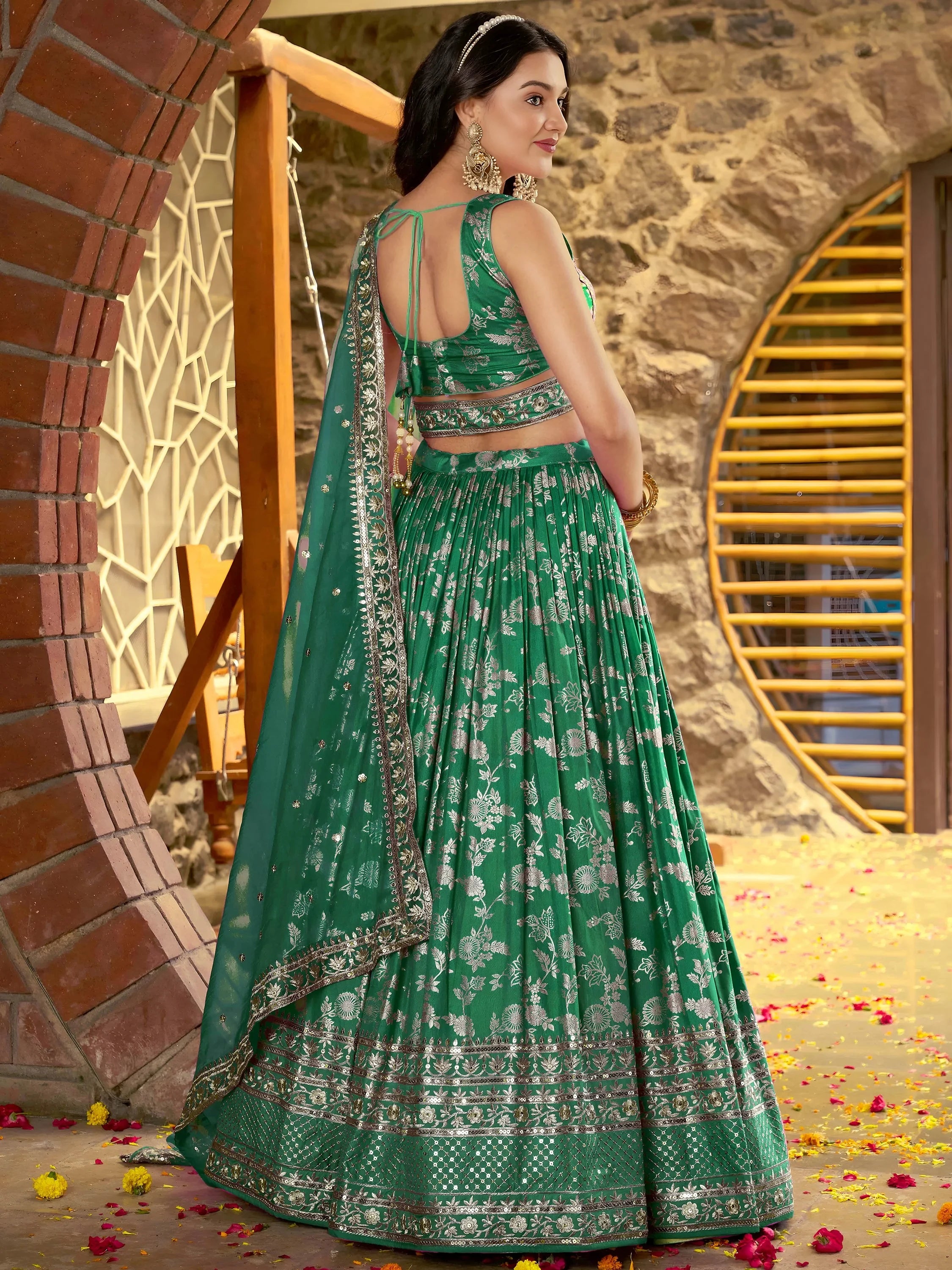 Rich Rama Green Zari Embroidered Traditional Lehenga Choli