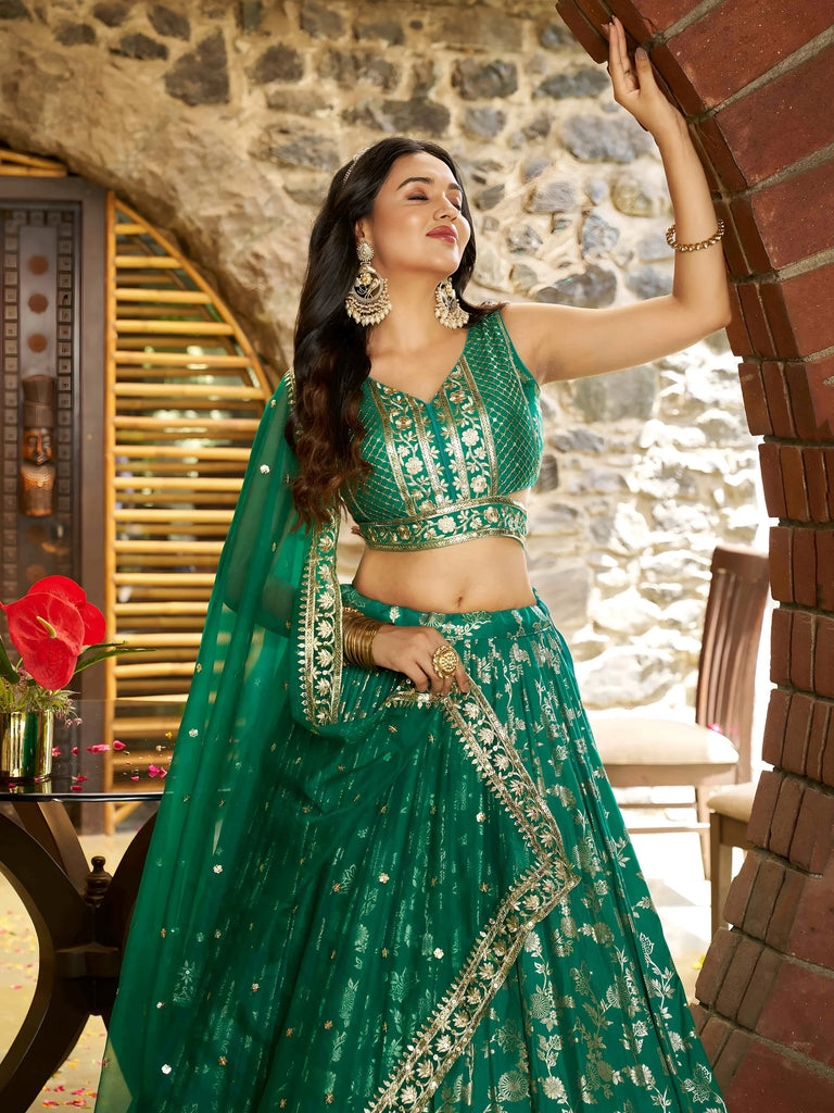Rich Rama Green Zari Embroidered Traditional Lehenga Choli