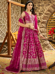 Captivating Rani Pink Thread Embroidery Wedding Wear Lehenga Choli