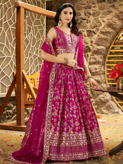 Captivating Rani Pink Thread Embroidery Wedding Wear Lehenga Choli