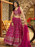 Captivating Rani Pink Thread Embroidery Wedding Wear Lehenga Choli