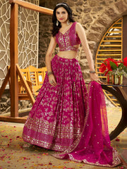 Captivating Rani Pink Thread Embroidery Wedding Wear Lehenga Choli