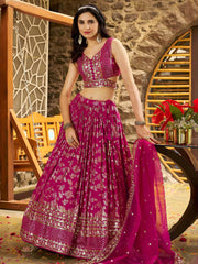 Captivating Rani Pink Thread Embroidery Wedding Wear Lehenga Choli