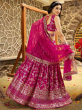 Captivating Rani Pink Thread Embroidery Wedding Wear Lehenga Choli