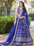 Luxurious Blue Embroidered Zari Silk Lehenga Choli With Dupatta