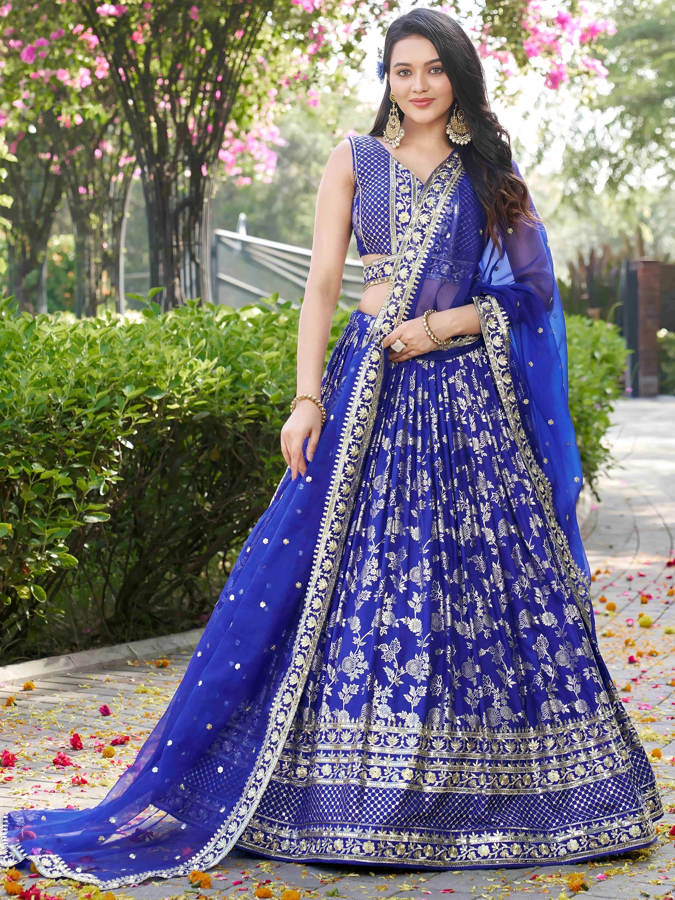 Luxurious Blue Embroidered Zari Silk Lehenga Choli With Dupatta