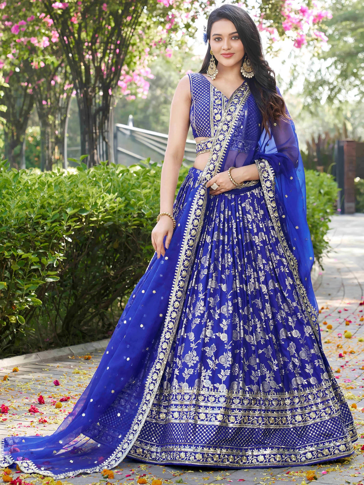 Luxurious Blue Embroidered Zari Silk Lehenga Choli With Dupatta