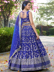 Luxurious Blue Embroidered Zari Silk Lehenga Choli With Dupatta