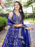 Luxurious Blue Embroidered Zari Silk Lehenga Choli With Dupatta