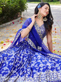Luxurious Blue Embroidered Zari Silk Lehenga Choli With Dupatta