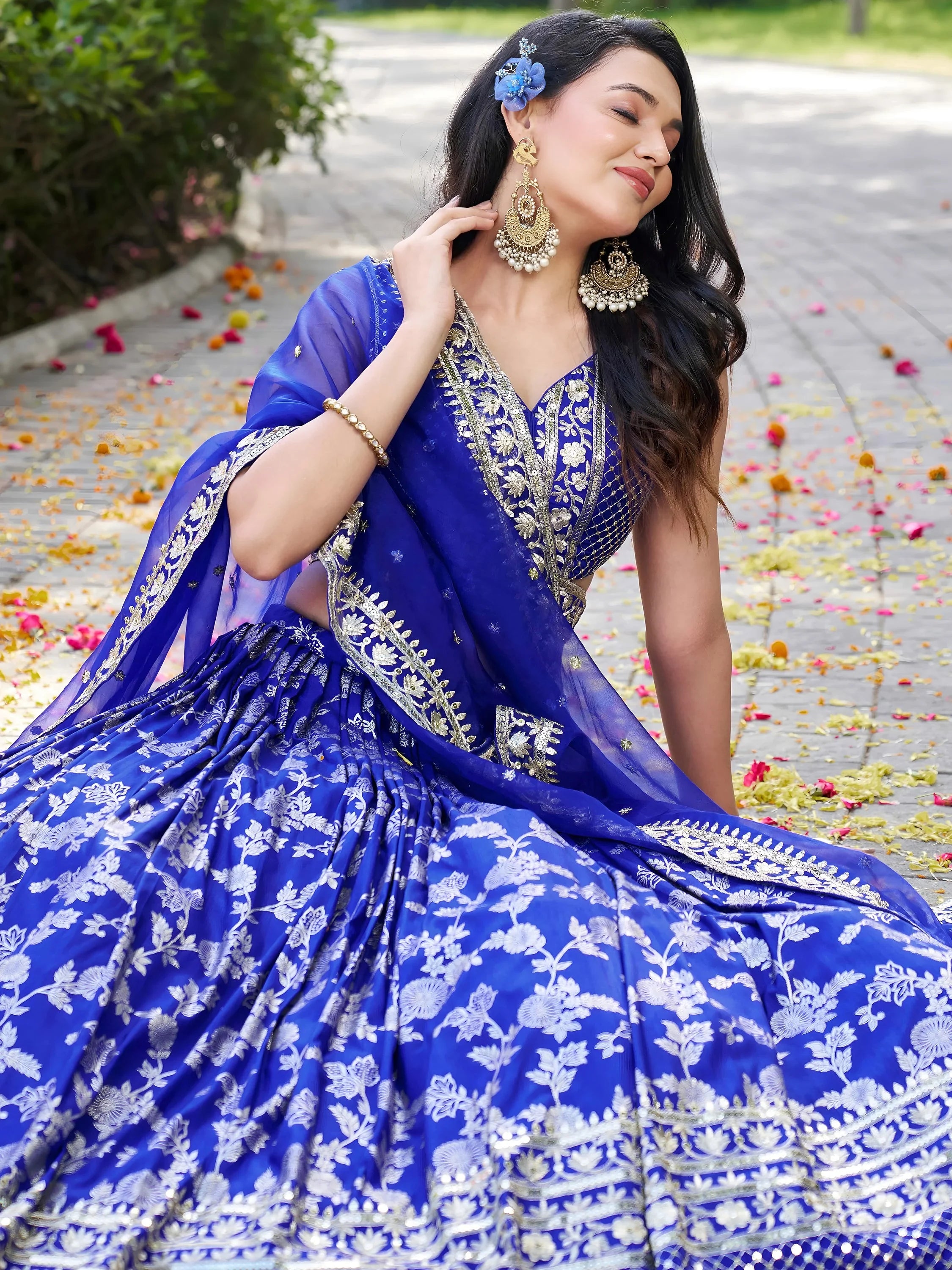 Luxurious Blue Embroidered Zari Silk Lehenga Choli With Dupatta